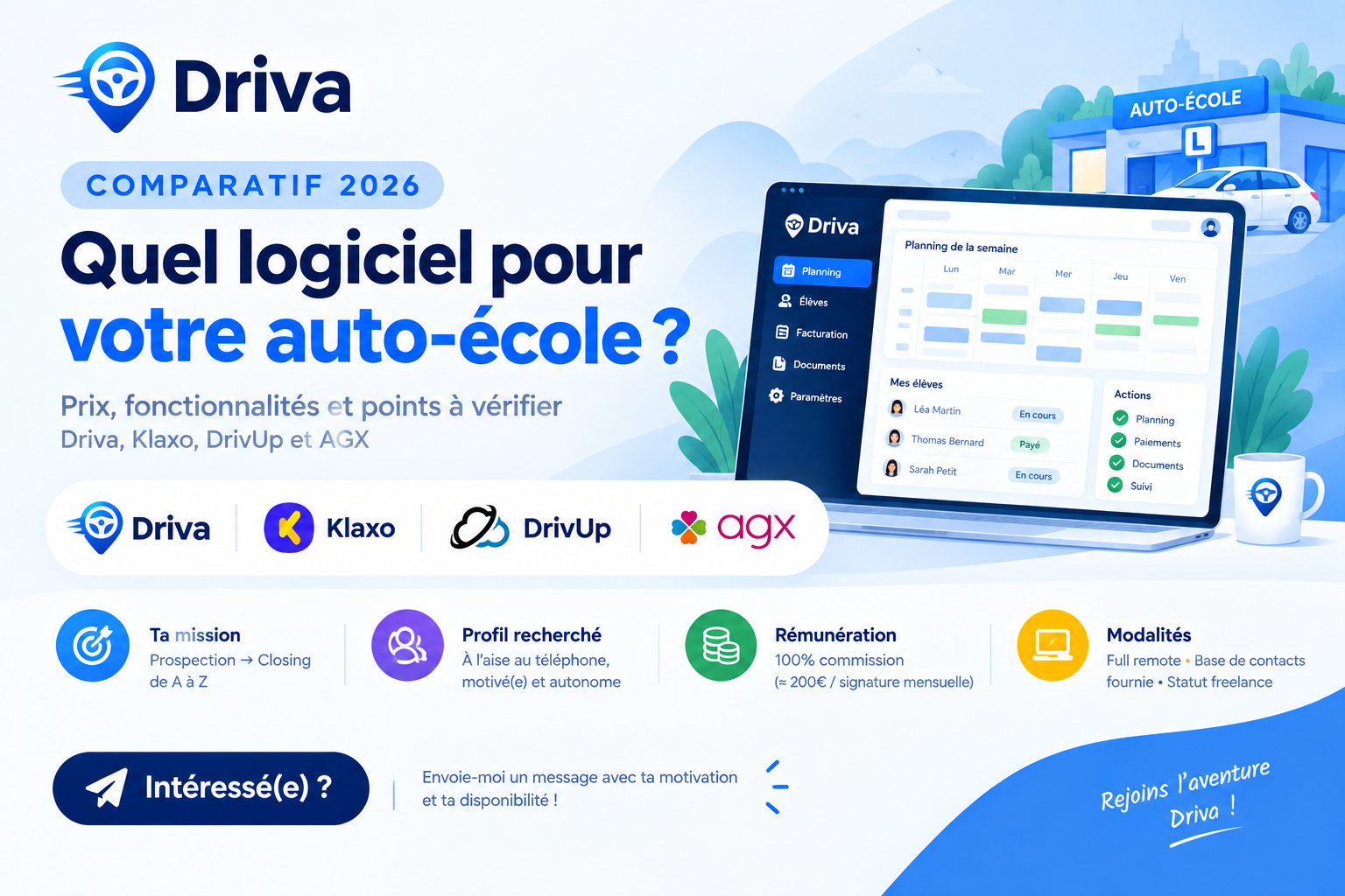 Comparatif logiciel auto-école 2026 : prix et fonctions